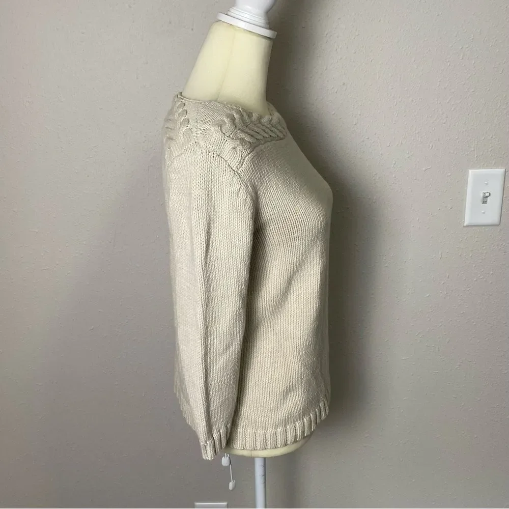 FIELD GEAR Cream Cotton Scoop Neck Knit Sweater Women's Size Medium